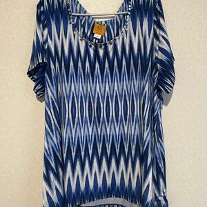 Ruby Road Women’s Plus Size Top, Blue And White Pattern, Size 3X